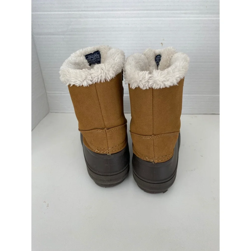 Nautica Jayce Youth Size 2 Tan Brown Duck Boots Faux Fur Lined Snow